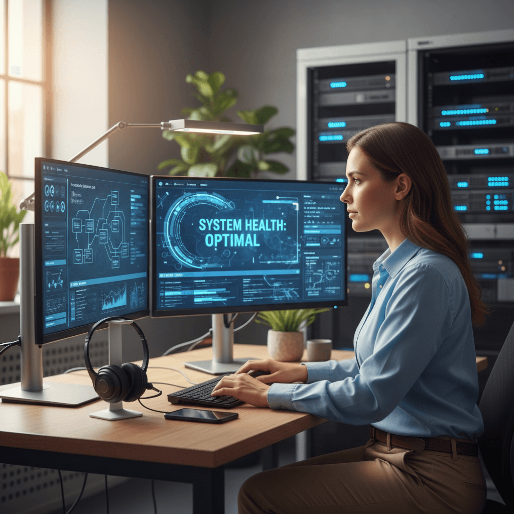 Technical support specialist assisting with system maintenance